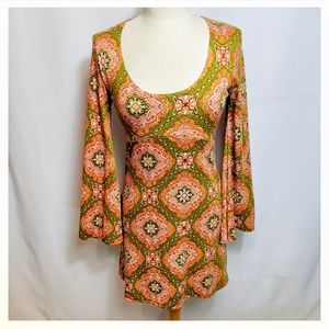 Judith March Groovy Printed Bell Sleeve Dress